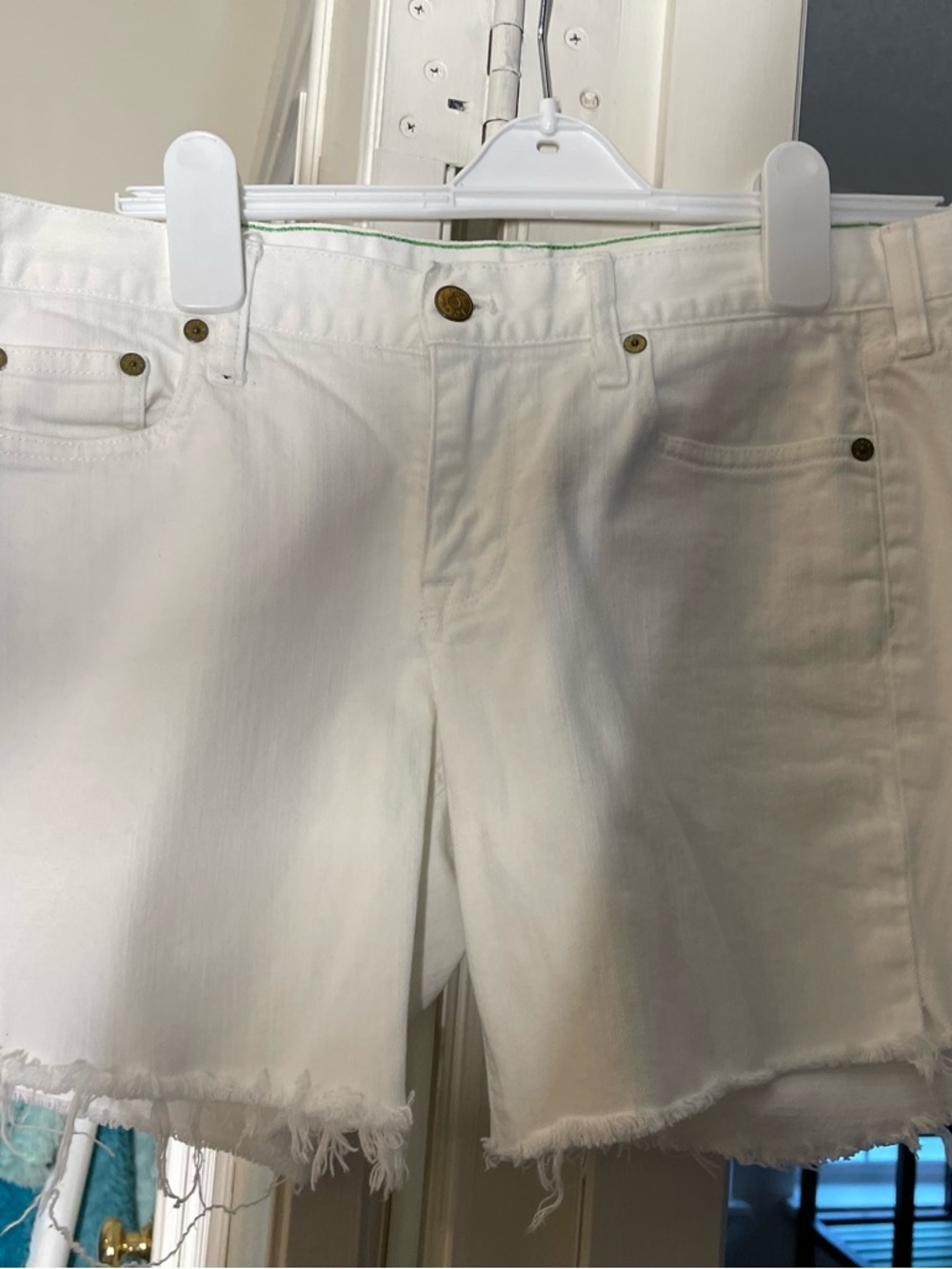 Women's White Frayed Hem Denim Shorts